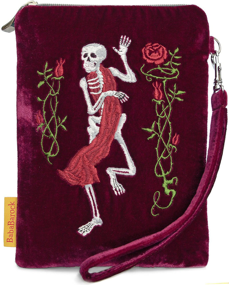Gothic, dancing skeleton, embroidery, tarot bag, death card, tarot, Etteilla, wristlet, memento mori, embroidered, handmade