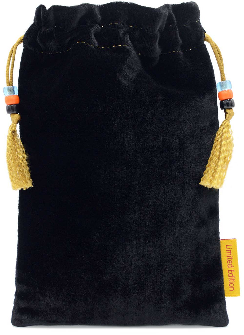 The Firebird drawstring bag in black silk velvet