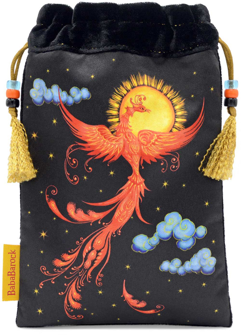 Die Firebird Kordelzugtasche aus schwarzem Seidensamt