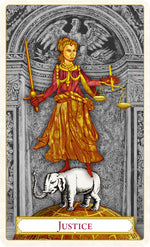 Justice tarot card, wallenstein, phoenix, sgraffito,Tarot of Prague limited edition deck, tarot cards, tarot deck, prague, magic Prague, Das Tarot von Prag, limited edition tarot