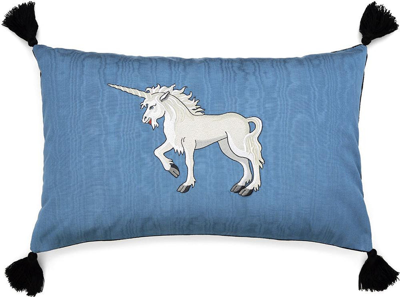 Embroidered cushion, unicorn pillow, medieval unicorn embroidery, vintage fabric