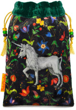 The Unicorn bag. Printed on silk velvet. Forest green velvet version. - Baba Store EU - 1