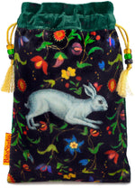 The White Rabbit bag. Printed on silk velvet. Green velvet version. - Baba Store EU - 1