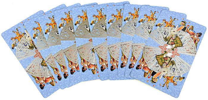 The Alice Tarot - illustrated cards, tea party, white rabbit, caterpillar