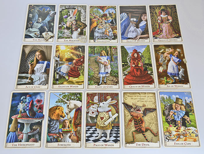 The Alice Tarot, Baba Studio, wonderland tarot, alice in wonderland, tarot cards, white rabbit, red queen, queen alice, mad hatter, cheshire cat