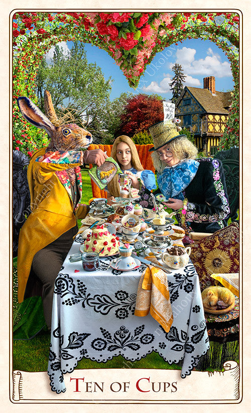 The Alice Tarot deck, tea party, mad hatter, dormouse, march hare, alice in wonderland tarot cards online