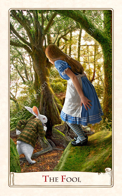 Baba Studio The Alice Tarot deck, Alice in Wonderland tarot cards, white rabbit, down the rabbit hole