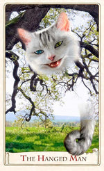 Hanged Man card, Alice Tarot by Baba Studio, Cheshire cat, Alice in Wonderland tarot deck 