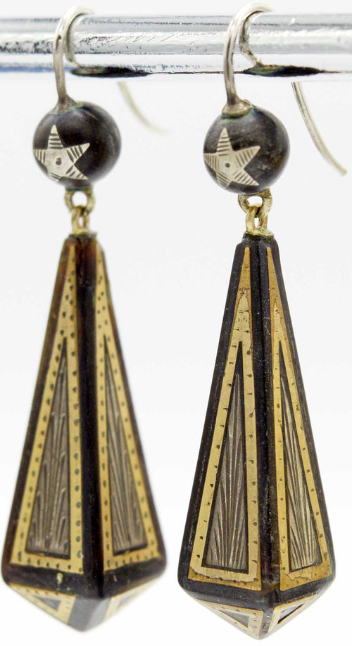 Pique earrings, antique Victorian earrings with silver and gold on tortoiseshell.