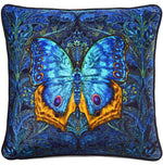 Papillon bleu, imprimé Baba Studio unique sur velours de soie, fond bleu Art Nouveau