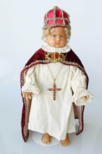 19th-century Infant of Prague in wax - detailed costume