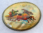 Large hand-painted Russian "troika" scene brooch pin on mother of pearl. Signed and dated. - Baba Store EU - 1