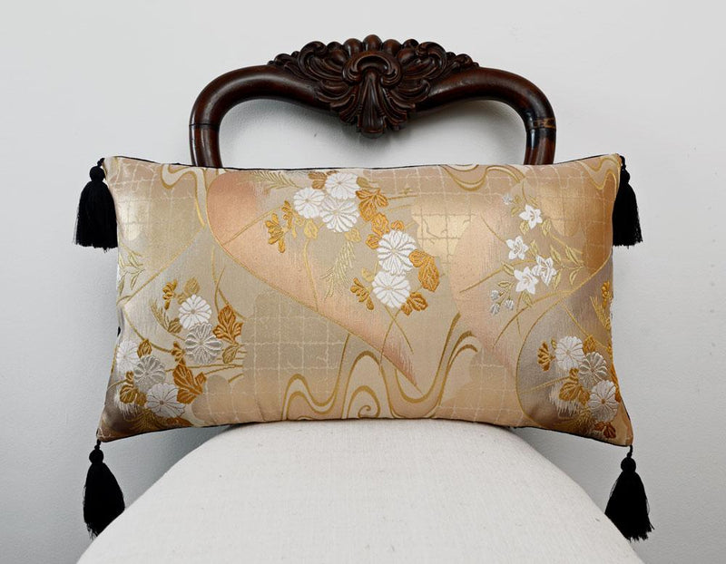 Cushion, Japanese obi, silk pillow, vintage, cushion, decorative pillow, floral design