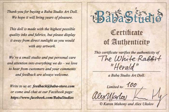 The White Rabbit "Herald" art doll, Limited edition of 100 - Baba Store EU - 4
